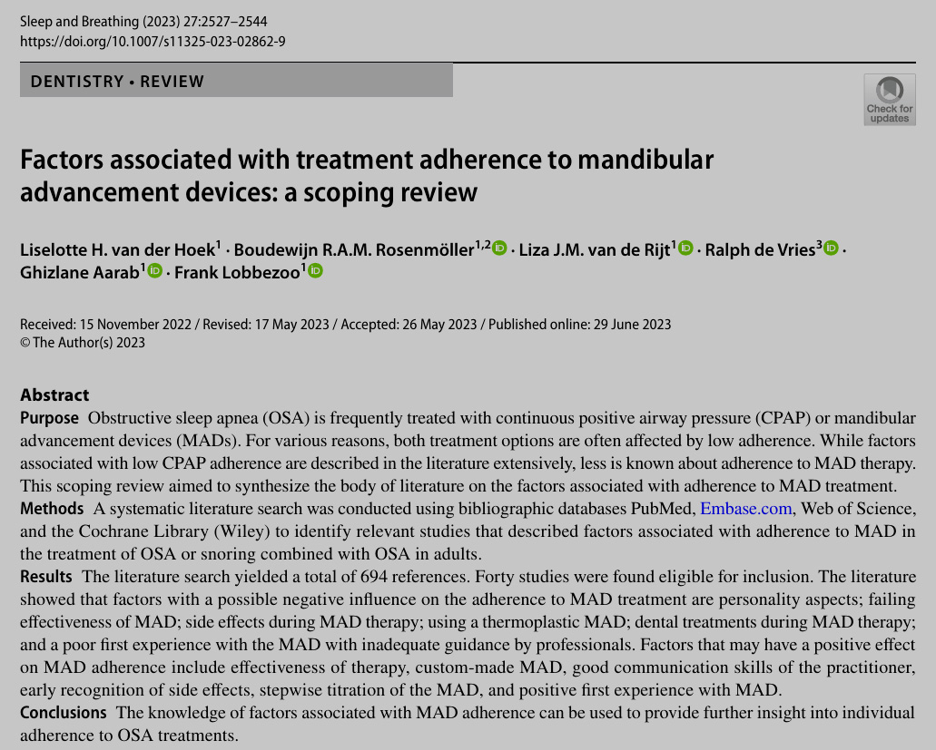 Factors associated with treatment adherence to MAD
